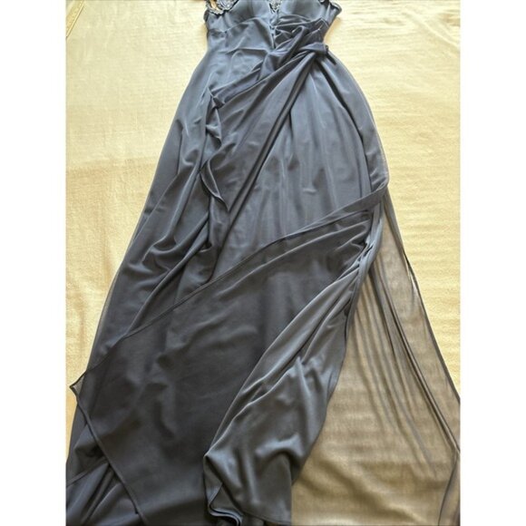 Alex Evenings Navy Metallic Cutout Lace Maxi Gown/Dress Side Ruched Skirt‎ SZ6 - Picture 8 of 11